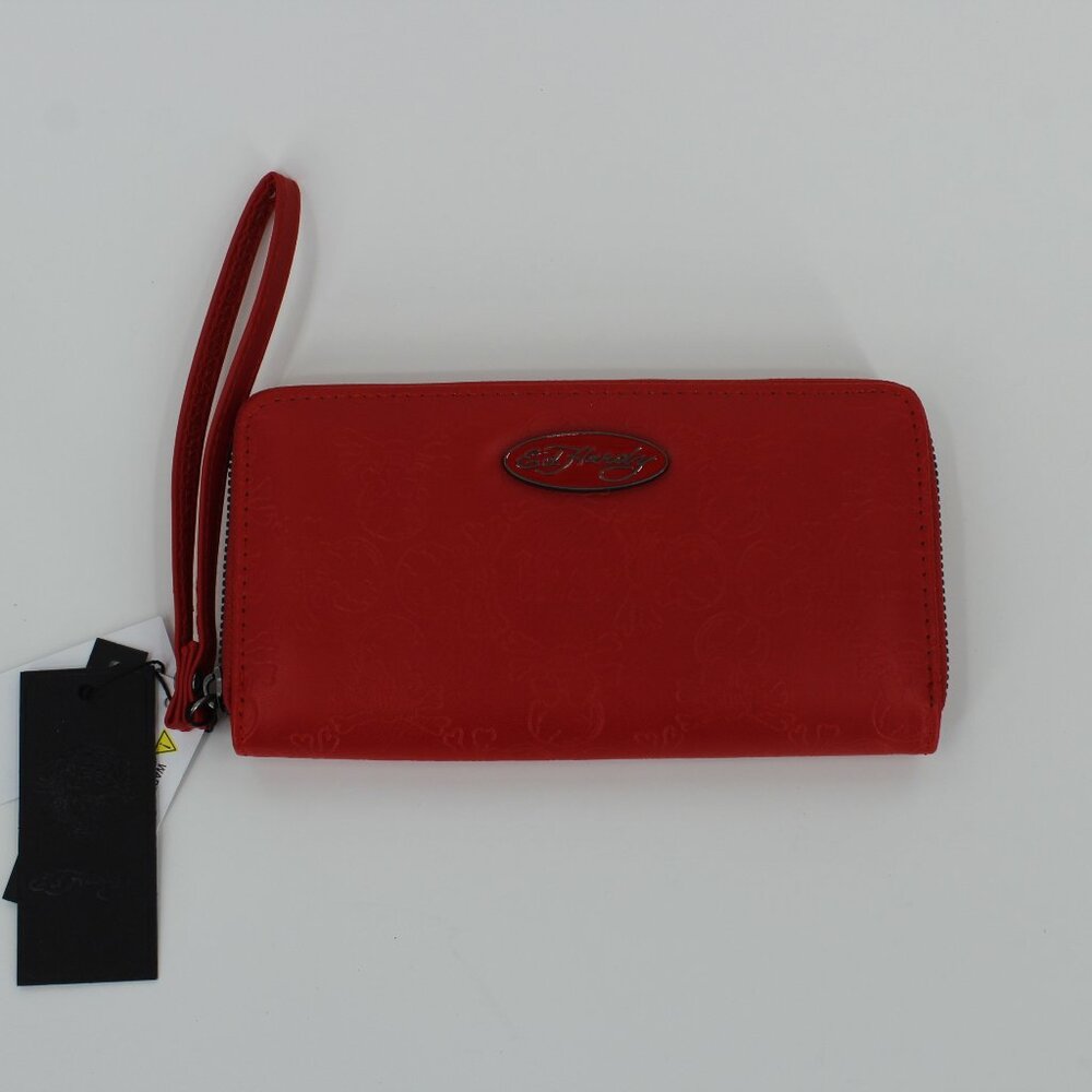Ed Hardy Red Monogram Embossed Wristlet Wallet‎ - Signature Logo